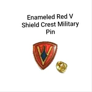 Enameled Red V Shield Crest Military Pin.Military Enameled Red V Shield Crest